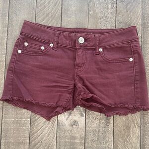 American Eagle Outfitters Burgundy Jean Shorts Cut-Off Hem